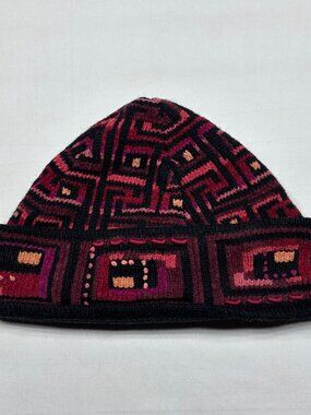 VTG 2002 Icelandic Design Nordic Beanie Hat Red Pink Wool Blend Womens OS